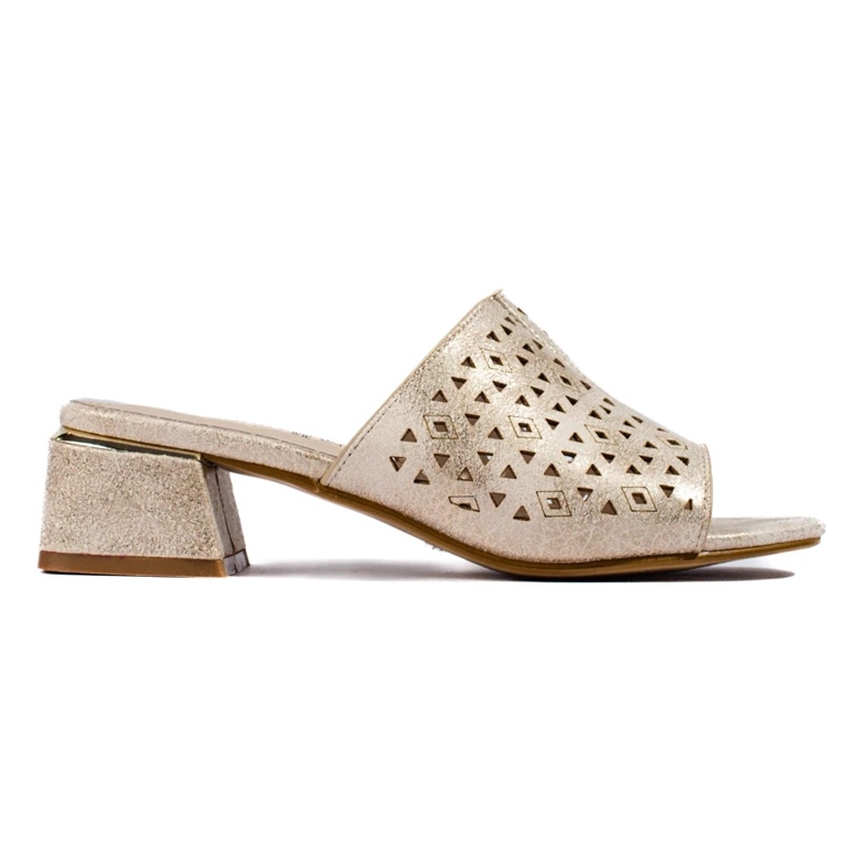 Openwork Golden Flip Flops su un post metallico basso d'oro 2