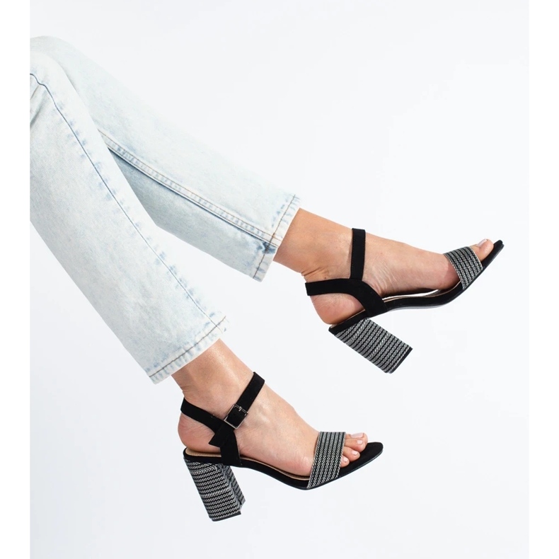 Sandali Shelovet neri da donna con tacco decorativo nero 1
