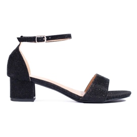 Eleganti sandali in broccato con tacco basso Shelovet nero 2