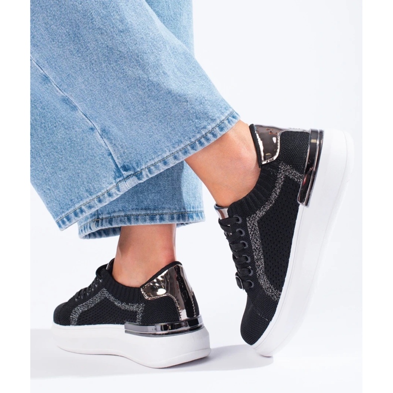 Sneakers in tessuto sulla piattaforma Shelovet nera nero 1