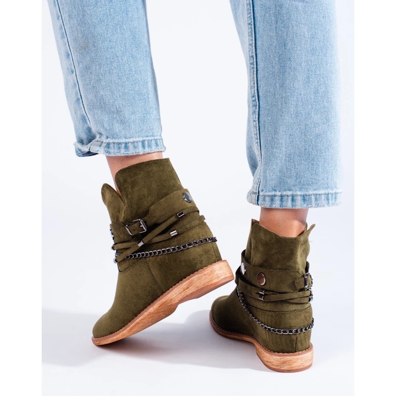Stivali texani da donna in camoscio Shelovet con zeppa verde 1