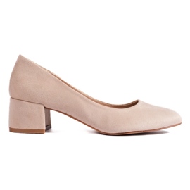 Classiche décolleté beige con tacco basso da donna di Shelovet 2