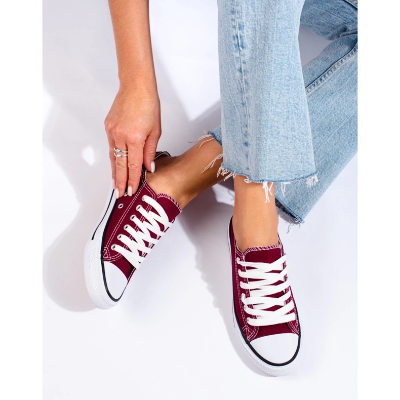 Sneakers basse Shelovet da donna di colore bordeaux rosso 2