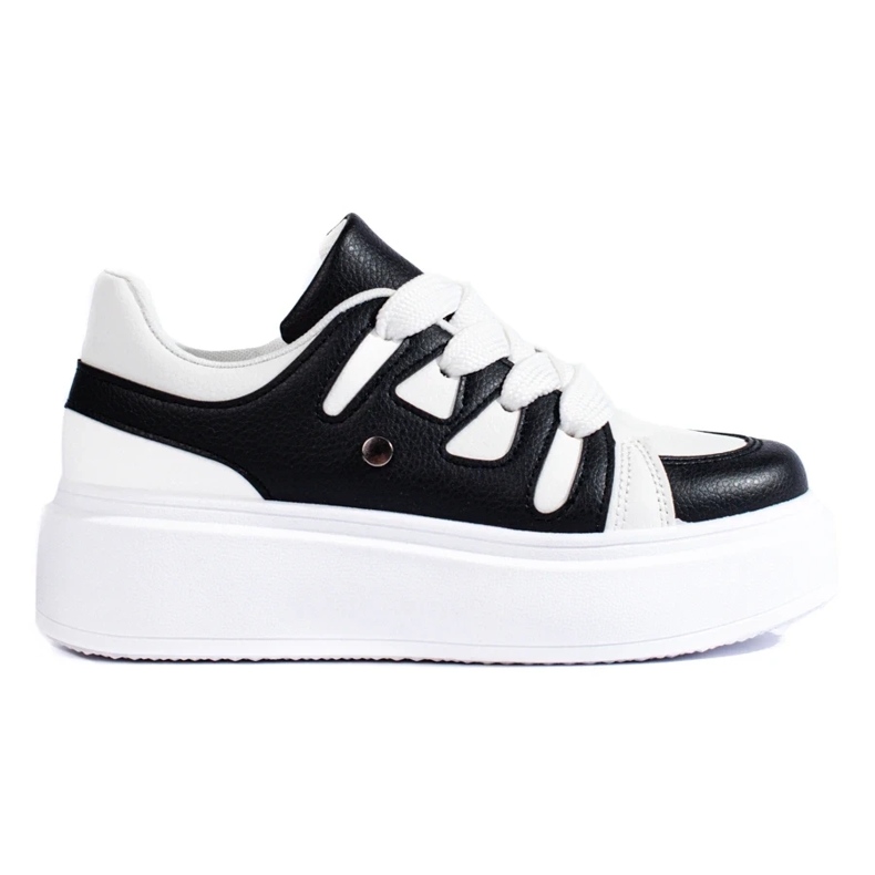 Sneakers da donna bianche e nere di Shelovet con suola spessa nero 2
