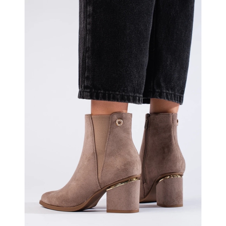 Stivali da donna Shelovet in camoscio beige scuro 1