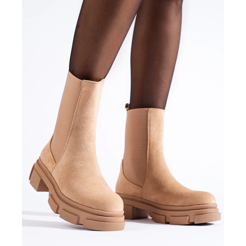 Stivaletti Chelsea alti Shelovet in pelle scamosciata beige 1