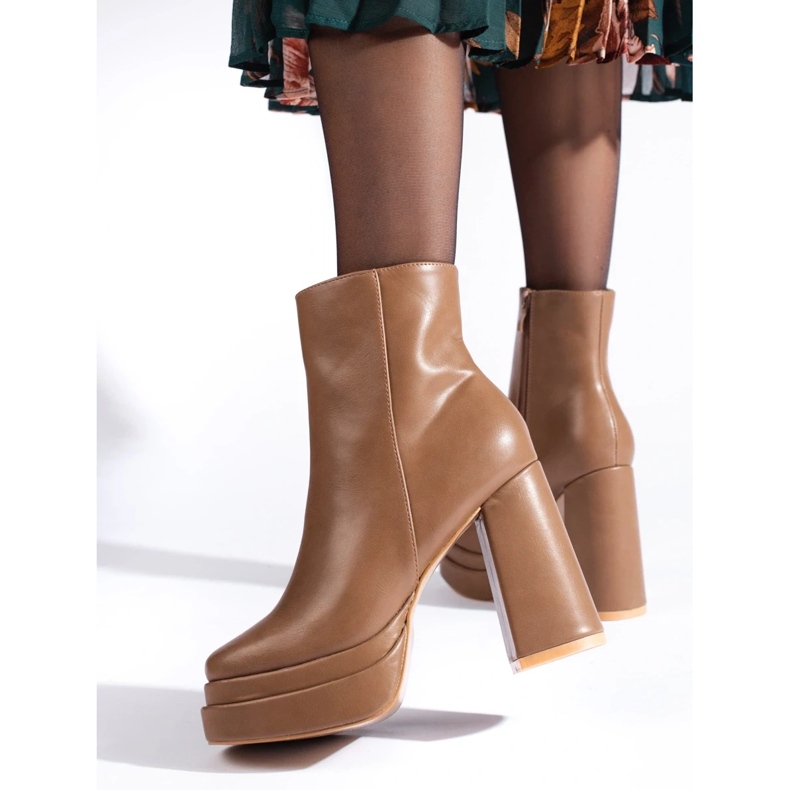 SHELOVET Stivaletti con tacco alto beige scuro marrone 2