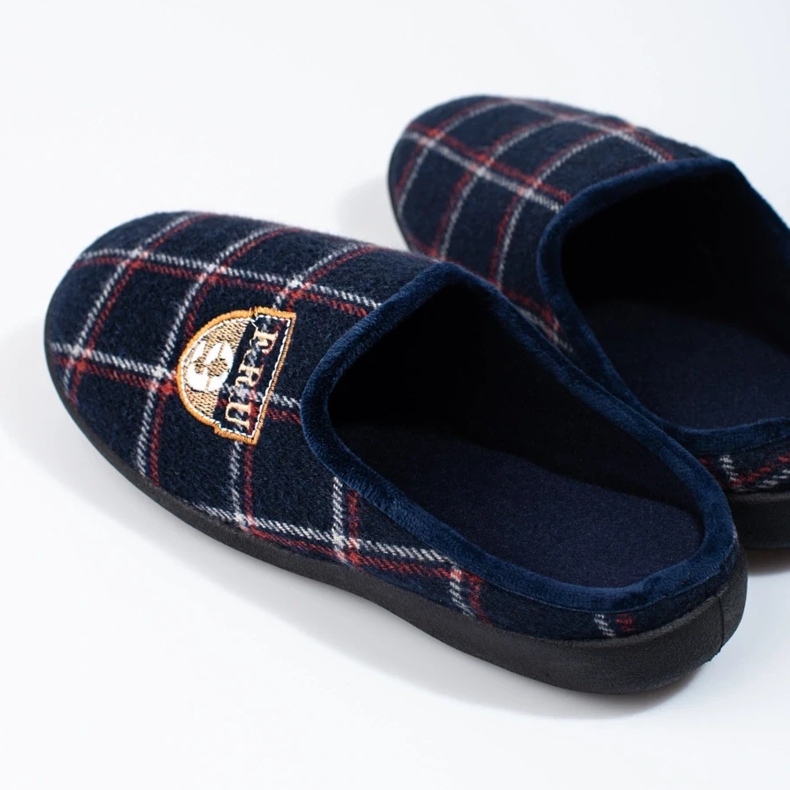 Pantofole da uomo a quadri blu navy Shelovet 1