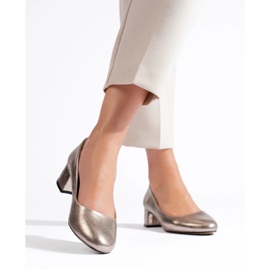 Décolleté da donna con tacco basso, oro scuro d'oro 1