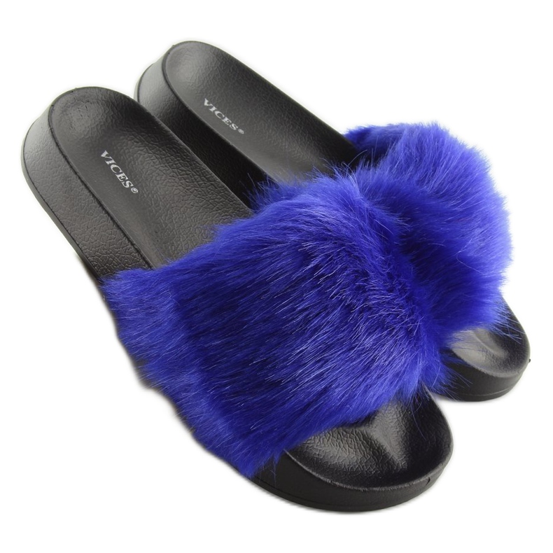 Ciabatte in pelliccia blu navy S36 D.BLUE 2