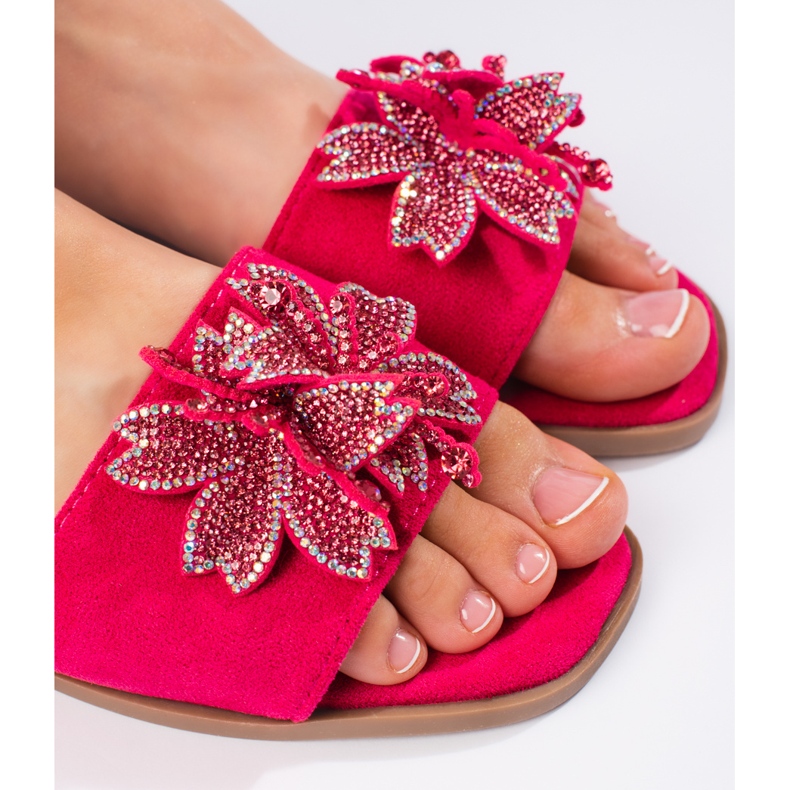 Infradito da donna fucsia con decorazione rosa 2