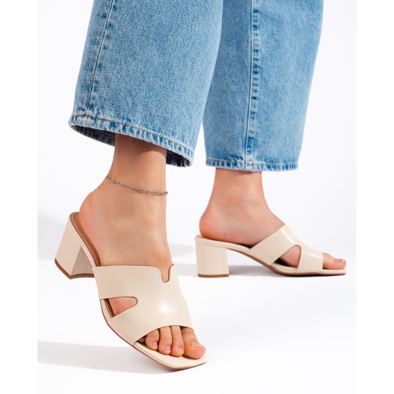 Infradito beige da donna con tacco alto 2