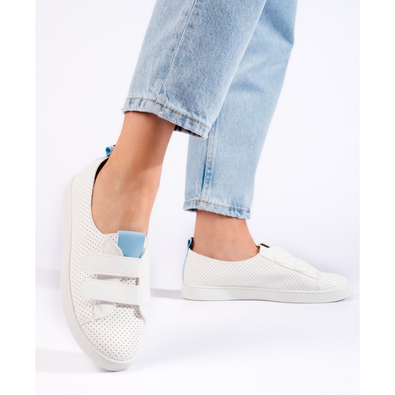 Sneakers bianche da donna con velcro bianco 2
