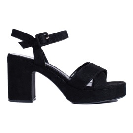 Sandali da donna con tacco in camoscio nero 1