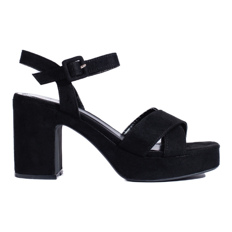 Sandali da donna con tacco in camoscio nero 1