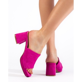 Mules con tacco alto in camoscio fucsia rosa 2