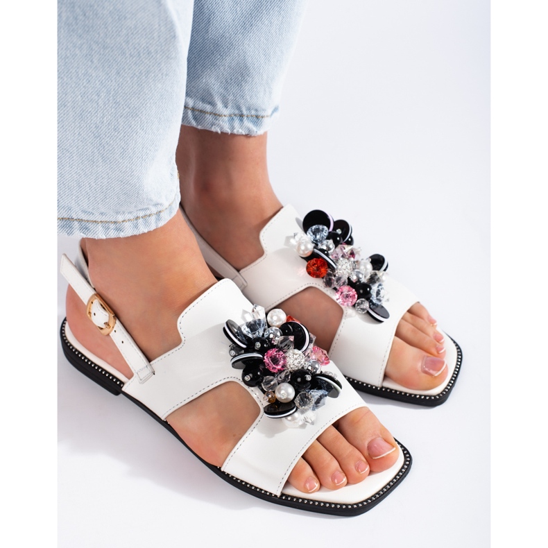 Sandali da donna bianchi con decorazione bianca 2