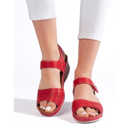Sandali da donna rossi con velcro rosso 2