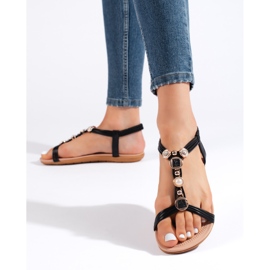 Sandali bassi da donna neri con decorazioni nero 2