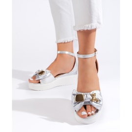 Seastar Sandali con zeppa da donna color argento con fiocco 2