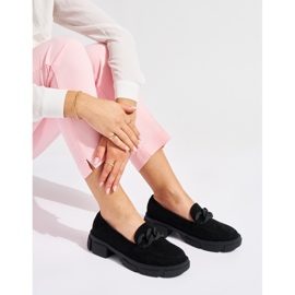 Mocassini da donna neri con catena decorativa nero 2