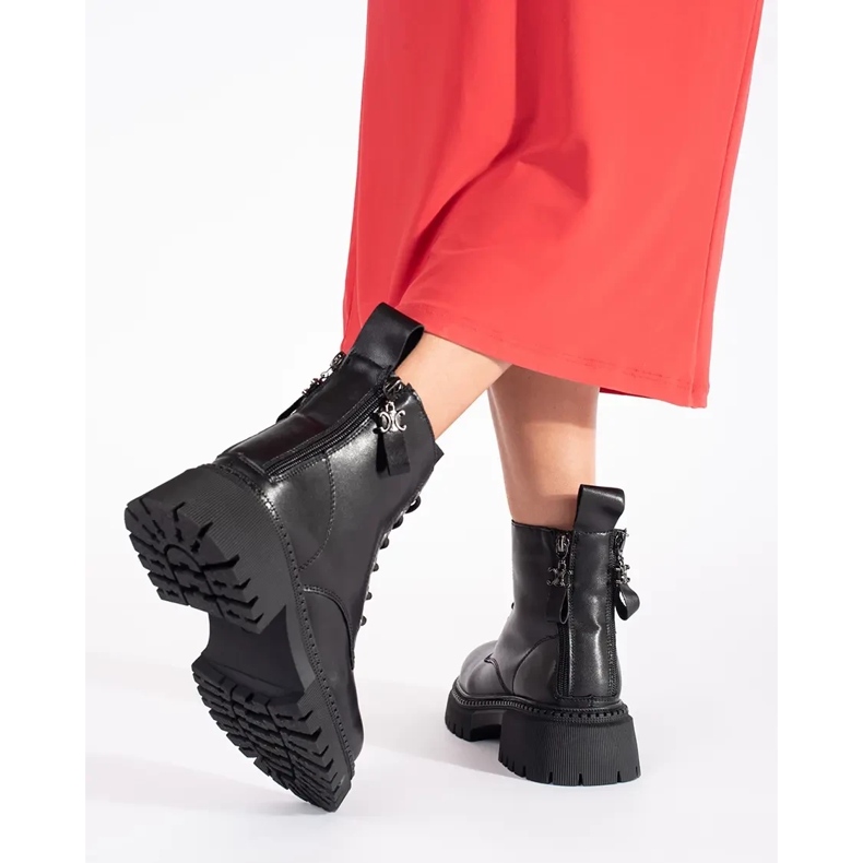Stivaletti da donna stringati in pelle nera nero 1