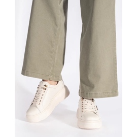 Sneaker con plateau in pelle beige bianco 1