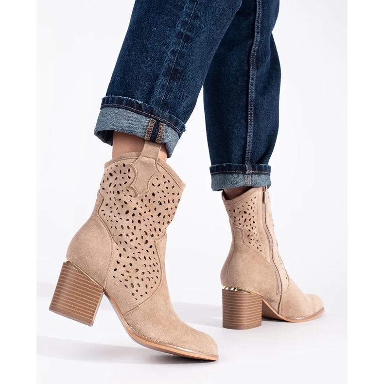 Seastar Stivali da cowboy beige traforati con tacco alto 1