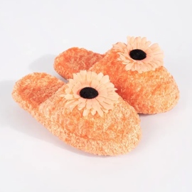 Pantofole per bambini arancioni con fiore decorativo arancia 1
