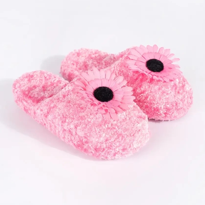 Pantofole per bambini rosa con fiore decorativo 1