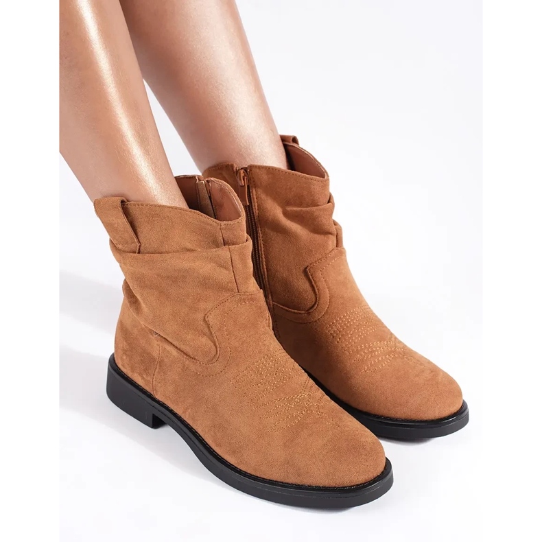 Stivali texani da donna in camoscio marrone 2