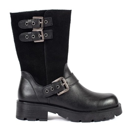 Stivaletti da donna in pelle nera con plateau decorati con strisce Sergio Leone nero 1