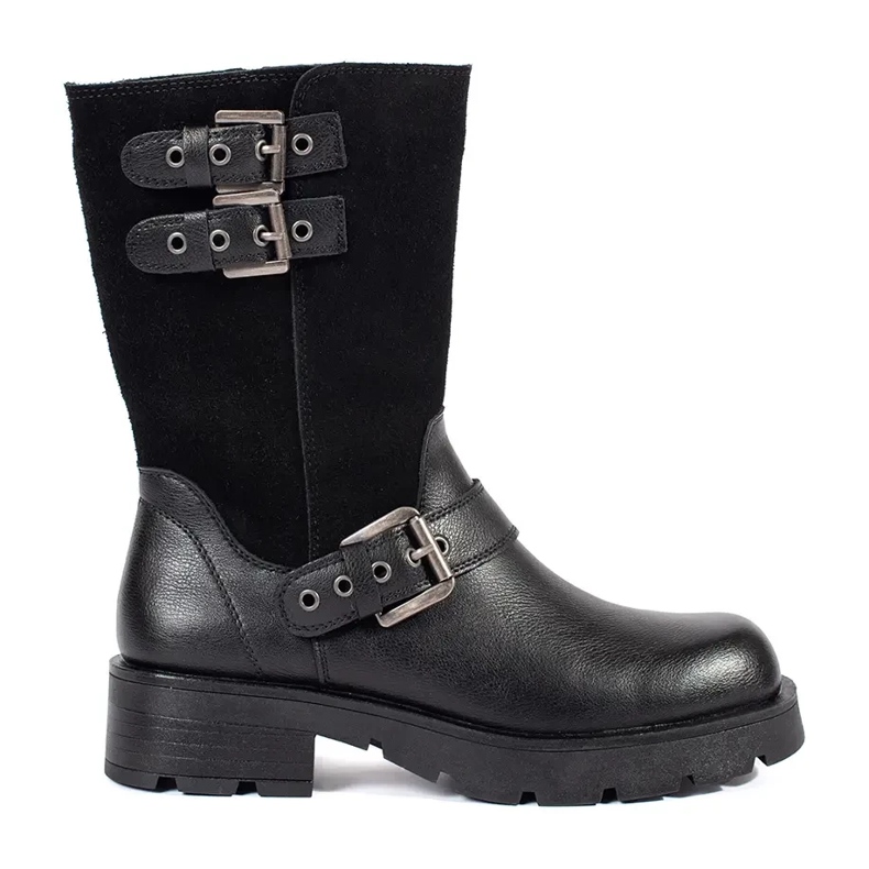 Stivaletti da donna in pelle nera con plateau decorati con strisce Sergio Leone nero 1