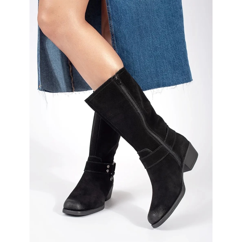 Stivali texani da donna in pelle nera di Sergio Leone nero 1