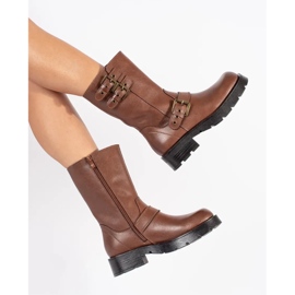 Stivaletti da donna in pelle marrone con plateau decorati con strisce Sergio Leone 2