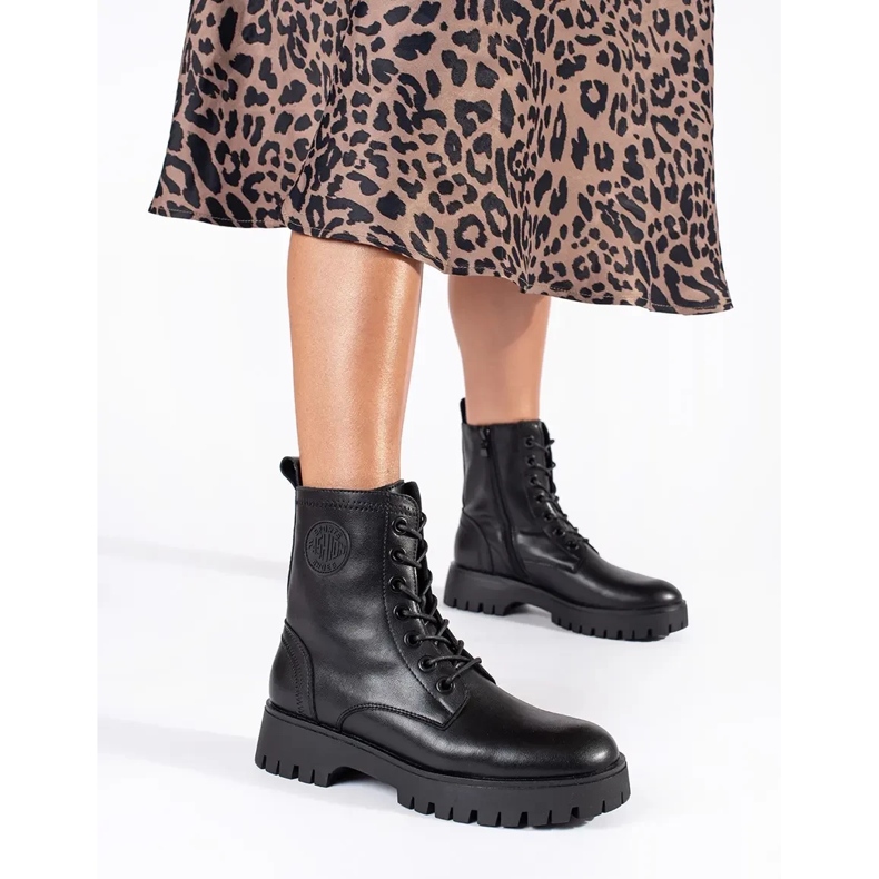 Stivaletti stringati da donna neri sulla piattaforma Sergio Leone nero 1