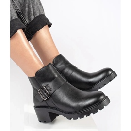 Stivaletti da donna in pelle nera con tacco alto e fibbia decorativa di Sergio Leone nero 1