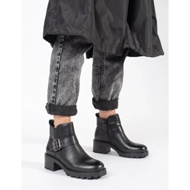 Stivaletti da donna in pelle nera con tacco alto e fibbia decorativa di Sergio Leone nero 2
