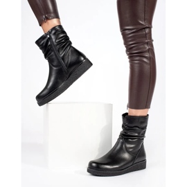 Stivaletti da donna in pelle nera con zeppa bassa con tomaia arricciata di Sergio Leone nero 1