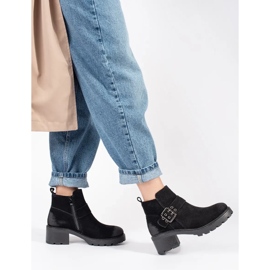 Stivaletti neri da donna con tacco alto realizzati in pelle nabuk naturale con fibbia decorativa di Sergio Leone nero 1