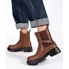 Stivaletti Chelsea da donna in pelle marrone con plateau Sergio Leone 1