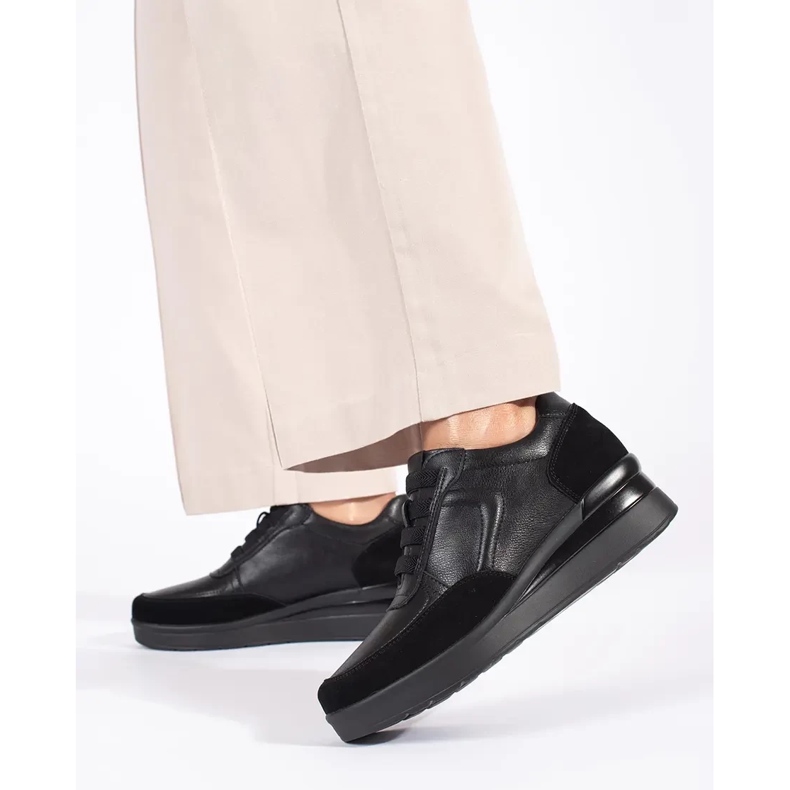 Scarpe con zeppa da donna in pelle nera di Sergio Leone nero 2