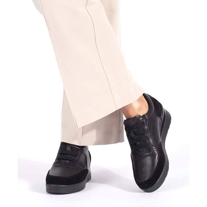 Scarpe con zeppa da donna in pelle nera di Sergio Leone nero 1