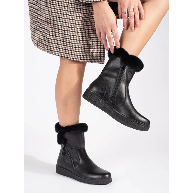 Stivali da donna isolanti in pelle nera con pelliccia di Sergio Leone nero 1
