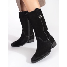 Stivali texani da donna in pelle nera con tacco alto Sergio Leone nero 2