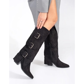 Seastar Stivali da donna con tacco alto in camoscio nero con fibbie 1