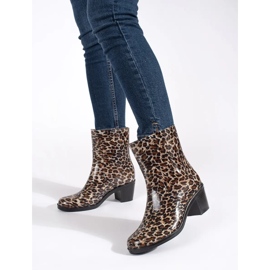 Stivali di gomma da donna con tacco leopardato marrone 1