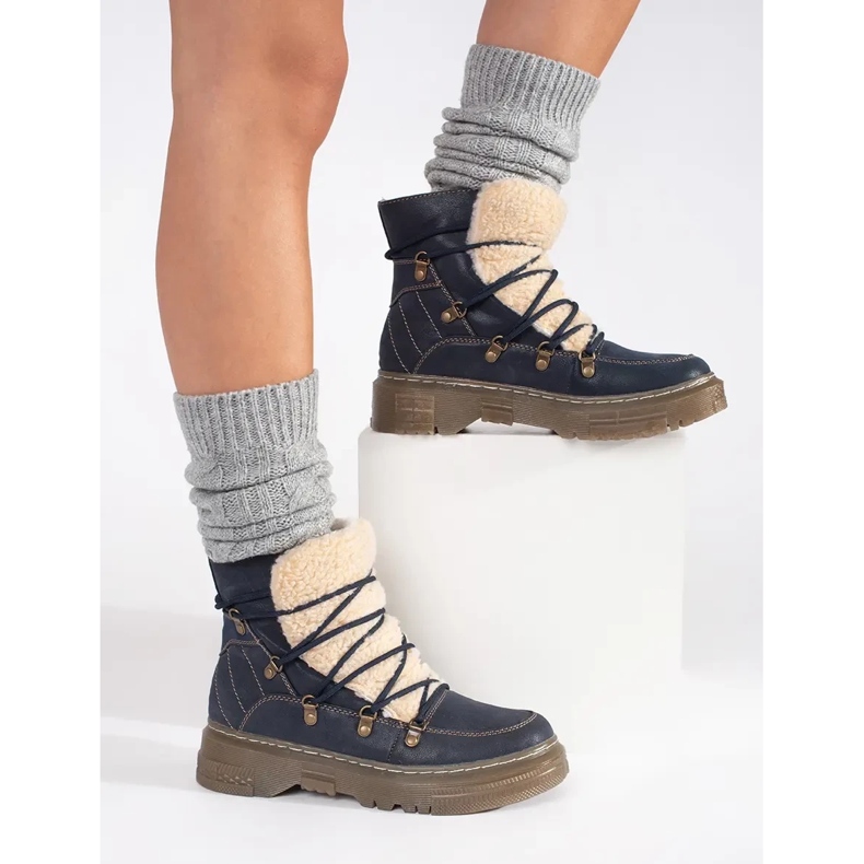 Goodin Stivali blu navy, isolanti, stringati con pelliccia di montone 2