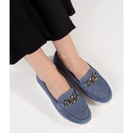 Goodin Mocassini blu in pelle con una catena sulla piattaforma 1