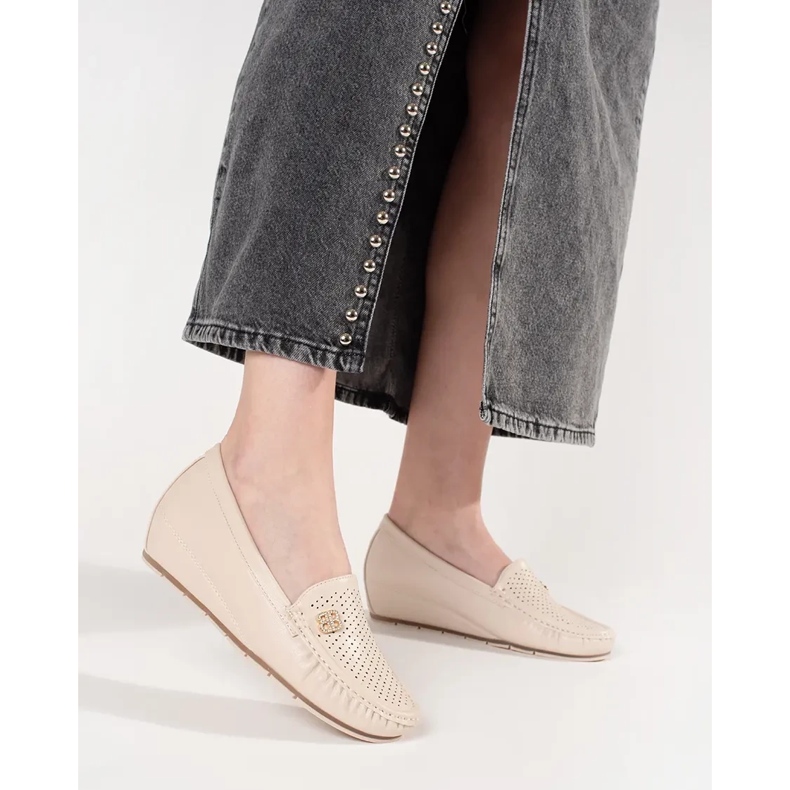 Goodin Scarpe da donna beige con un cuneo nascosto 1